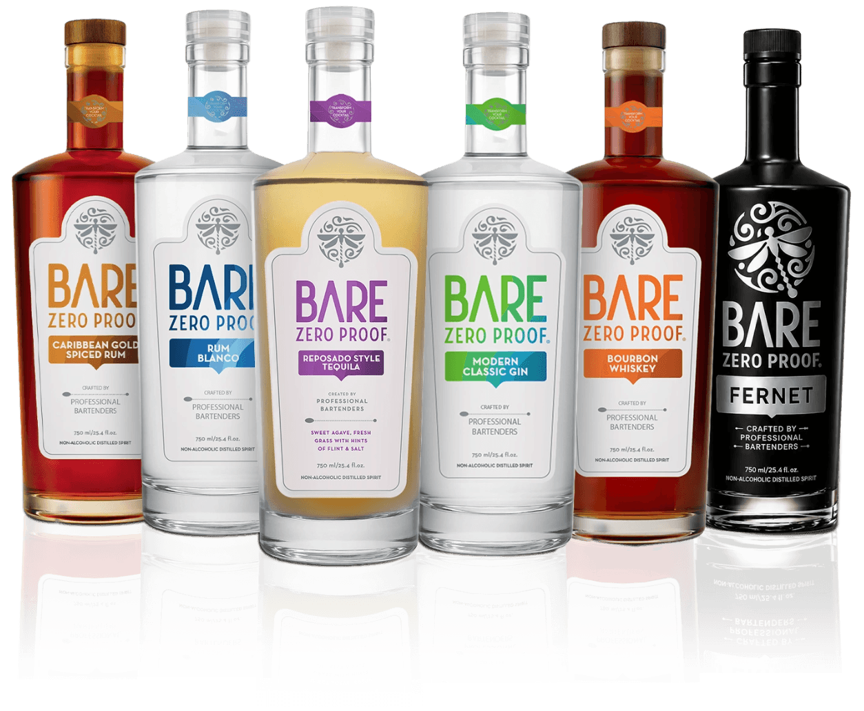 The BARE Zero Proof range of non-alcoholic spirits.
